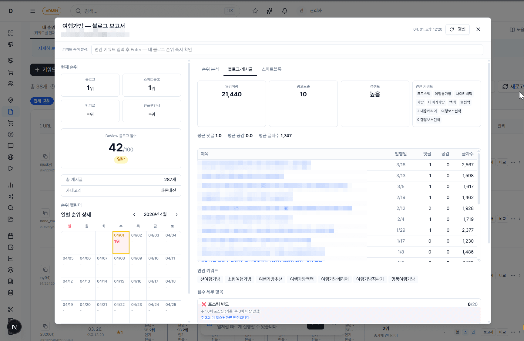 블로그 보고서 모달