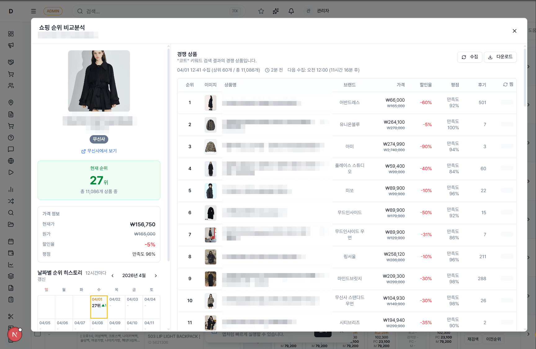 쇼핑 보고서 모달